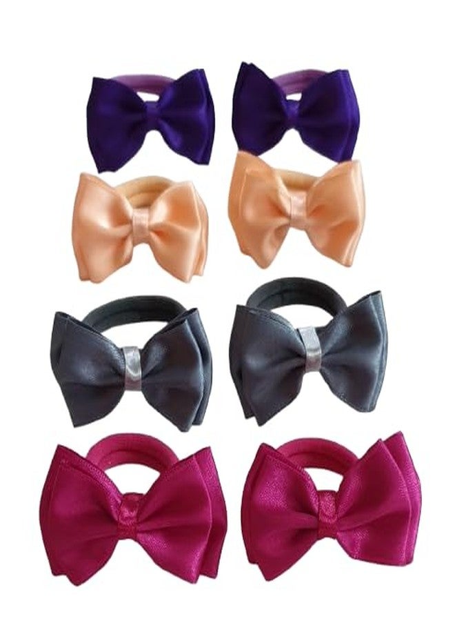 Belleza Crafting with Creativity Dark Pink, Grey, Peach, Dark Purple Shade1 Color Bow Ponytail Bands/ Combo Set for Girls - Cute Hair Accessories, Soft & Comfortable Elastic Hair Ties, Pattern A1 (1Combo8) - Image 1